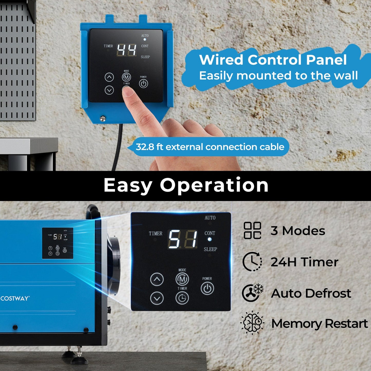 124 Pint Crawl Space Dehumidifier with 3 Modes and 24H Timer