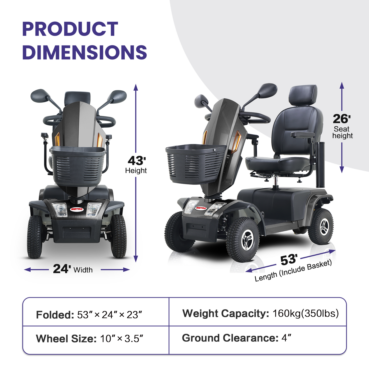 S500-Black Heavy Duty Mobility Scooter