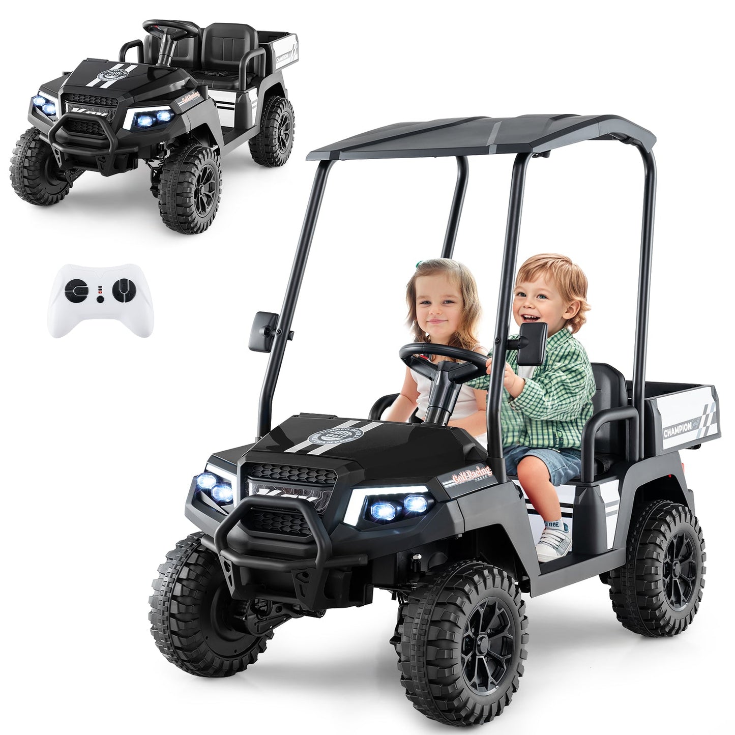 24V Kids Golf Cart 4WD 2-Seater Ride on Car with Storage Trunk and Horn