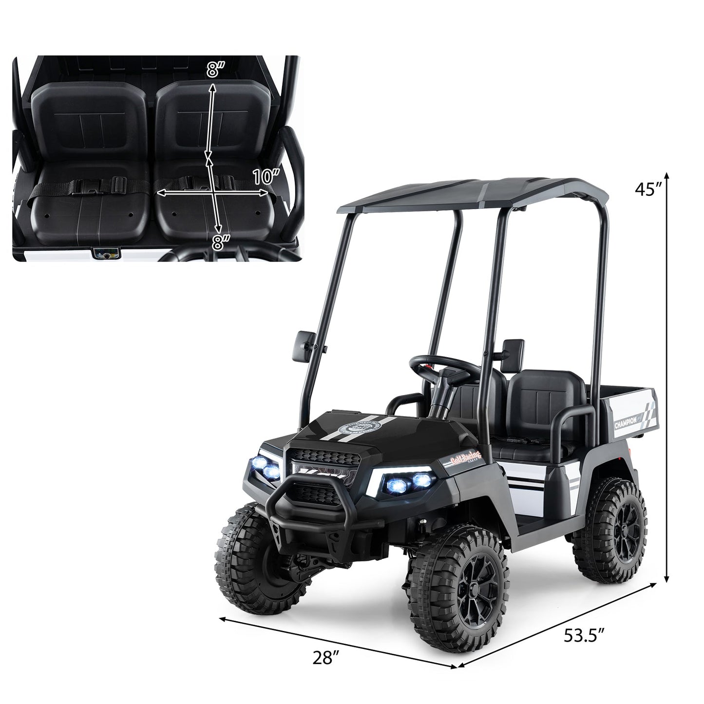 24V Kids Golf Cart 4WD 2-Seater Ride on Car with Storage Trunk and Horn