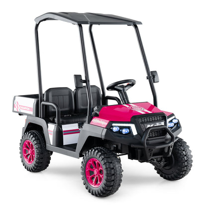 24V Kids Golf Cart 4WD 2-Seater Ride on Car with Storage Trunk and Horn