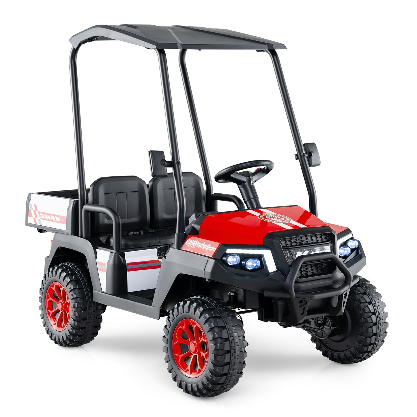 24V Kids Golf Cart 4WD 2-Seater Ride on Car with Storage Trunk and Horn