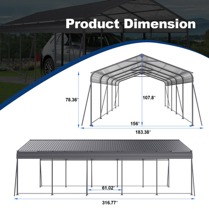 Heavy Duty Metal Carport 13 × 26.5 FT