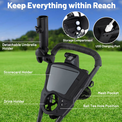 3 Wheel Golf Bag Cart with Adjustable Handle and 9 Speed Settings