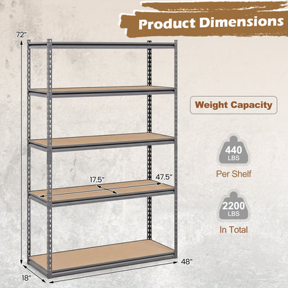 5-Tier Garage Shelving Unit 2200 LBS Metal Storage Shelves Adjustable Utility Rack for Warehouse