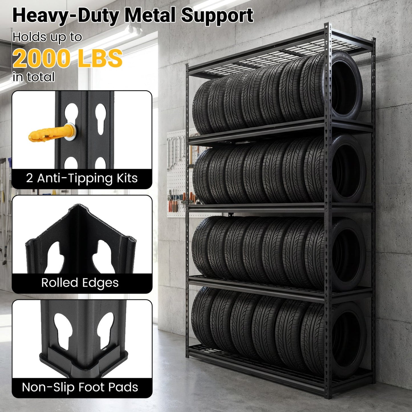 5-Tier Metal Shelving Unit 2000 lbs Capacity with Adjustable Wire Racks Set of
