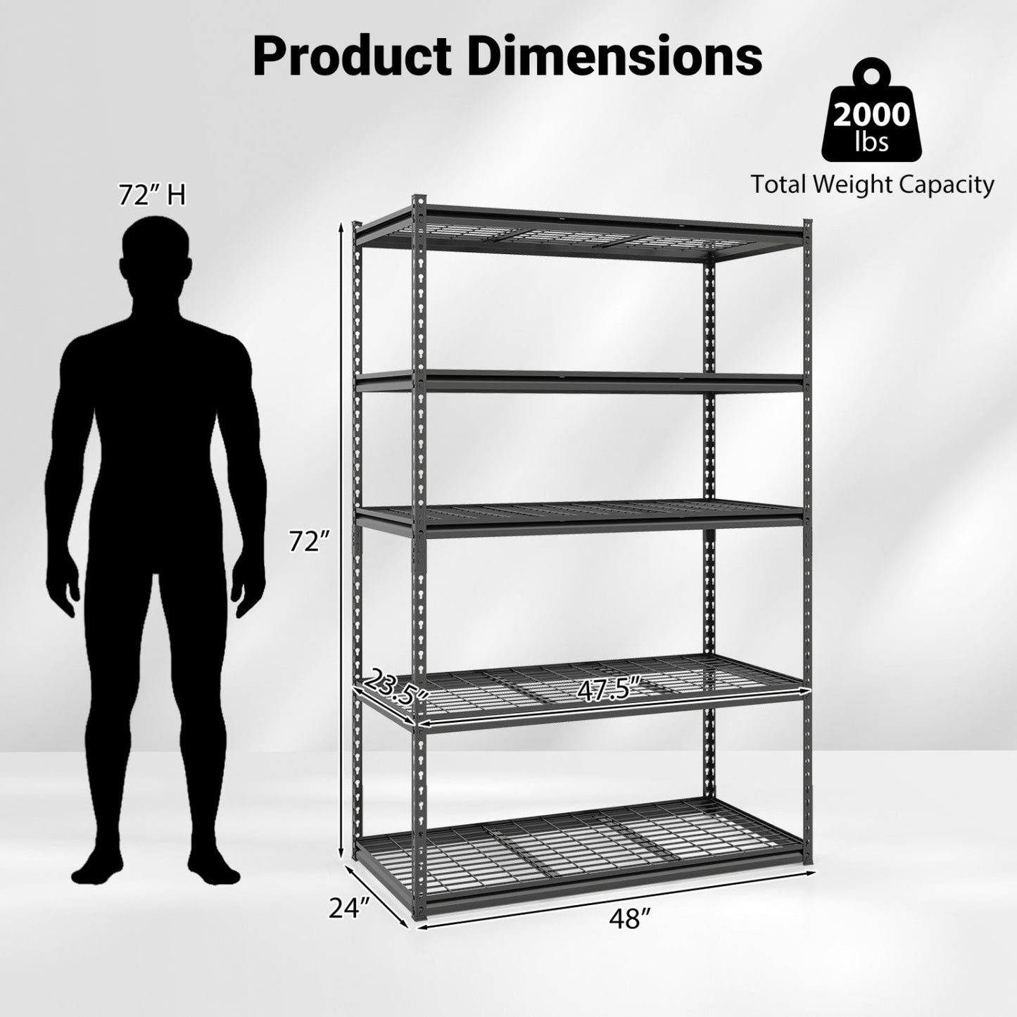 5-Tier Metal Shelving Unit 2000 lbs Capacity with Adjustable Wire Racks Set of