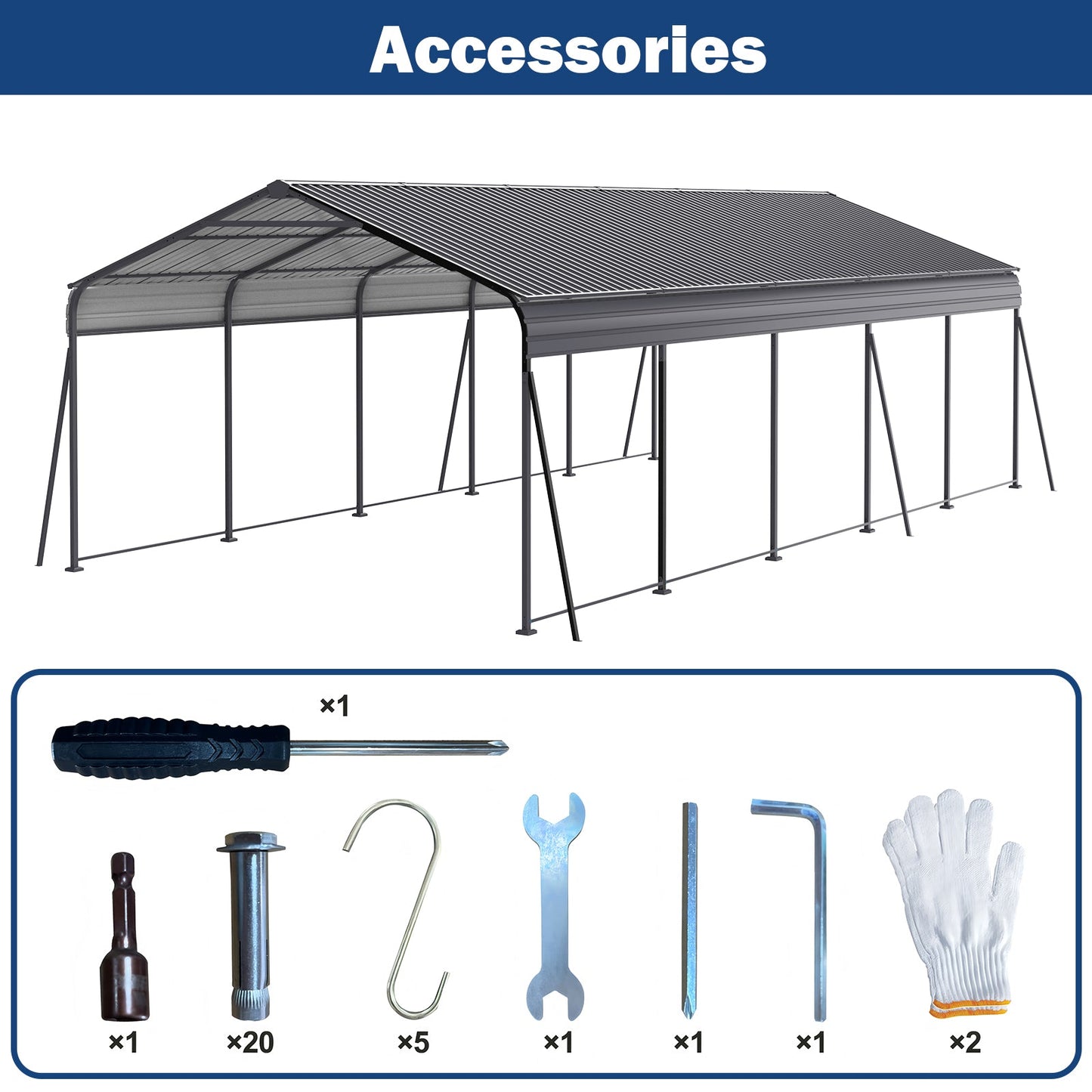 Heavy Duty Metal Carport 13 × 26.5 FT