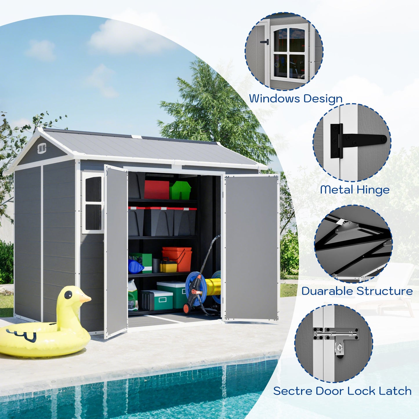 Plastic Utility Shed 8x6 ft with Floor