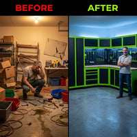 ApexForge Shadowline Pro Modular Garage Cabinet System — Before & After