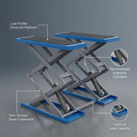Automotive Scissor Lift Engineered for Professional Use, Twin-Scissor Design, Synchronized Hydraulics, 5,500 Lb — infographic
