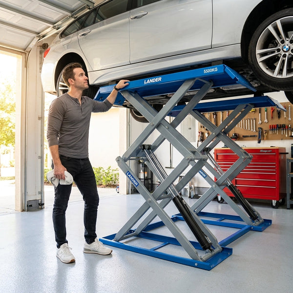 Automotive Scissor Lift Engineered for Professional Use, Twin-Scissor Design, Synchronized Hydraulics, 5,500 Lb