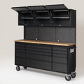 Tool Workstation Built for Heavy-Duty Use, Solid Wood Top, Steel Hutch, Integrated Power Module