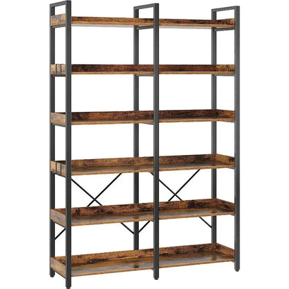 Metal Display Rack with 6 Open Shelves and Hooks