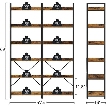 Metal Display Rack with 6 Open Shelves and Hooks