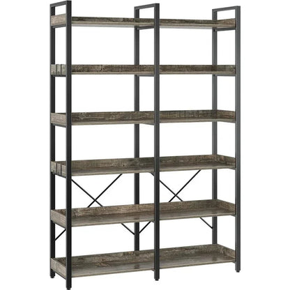 Metal Display Rack with 6 Open Shelves and Hooks