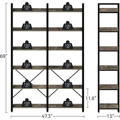 Metal Display Rack with 6 Open Shelves and Hooks