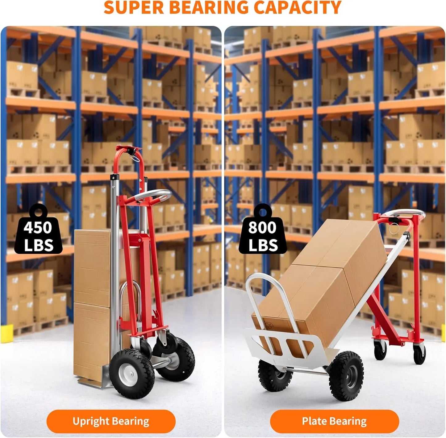 3-in-1 Convertible Hand Truck Dolly, 770lbs Folding Aluminum Cart with Wheels & Elastic Straps for Home, Warehouse, Supermarket