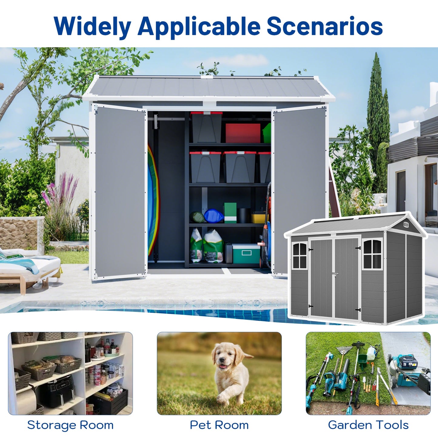 Plastic Utility Shed 8x6 ft with Floor