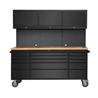 Tool Workstation Built for Heavy-Duty Use, Solid Wood Top, Steel Hutch, Integrated Power Module