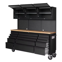 Tool Workstation Built for Heavy-Duty Use, Solid Wood Top, Steel Hutch, Integrated Power Module